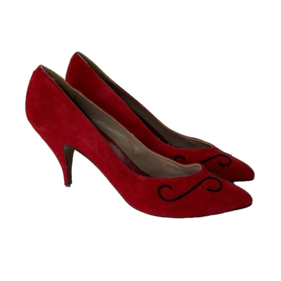 Giancarlo Rossi Shoes - Vintage Giancarlo Rossi Red Suede Heeled Pumps